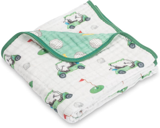 LollyBanks Muslin Baby Blanket 100% Organic Cotton, Muslin Quilt Lightweight, Toddler Blanket for Boys and Girls, 6 Layers Baby Blankets 47"x 47", Soft Nursery Receiving Blankets (Golf Print)