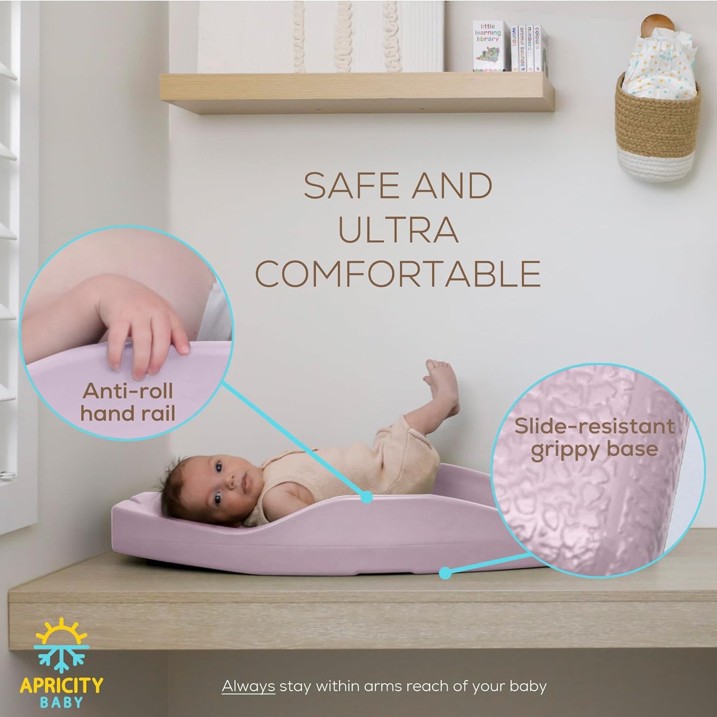 Apricity Baby Changing Pod- Pink- Waterproof Non-Slip Changing Pad Easy-to-Clean Diaper Changing Station for Dresser Tops Large Portable Wipeable Changing Pad for Newborns to Toddlers Diaper Changer