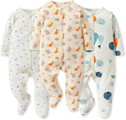 Baby Boys Girls Cotton Footies Multi Pack Long Sleeve Baby Footed One-Piece Jumpsuit Multi Pack