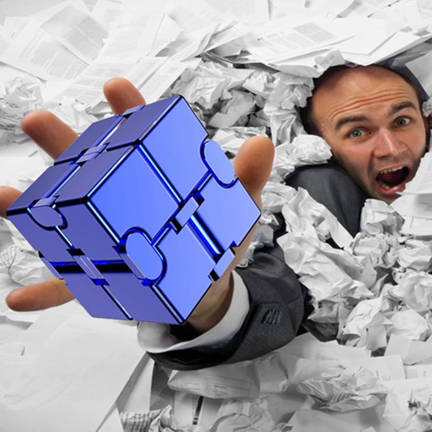 Fidget Toys Metal Infinity Cube Anxiety Stress Relief Toy for Adults Aluminum Alloy Material (Blue)