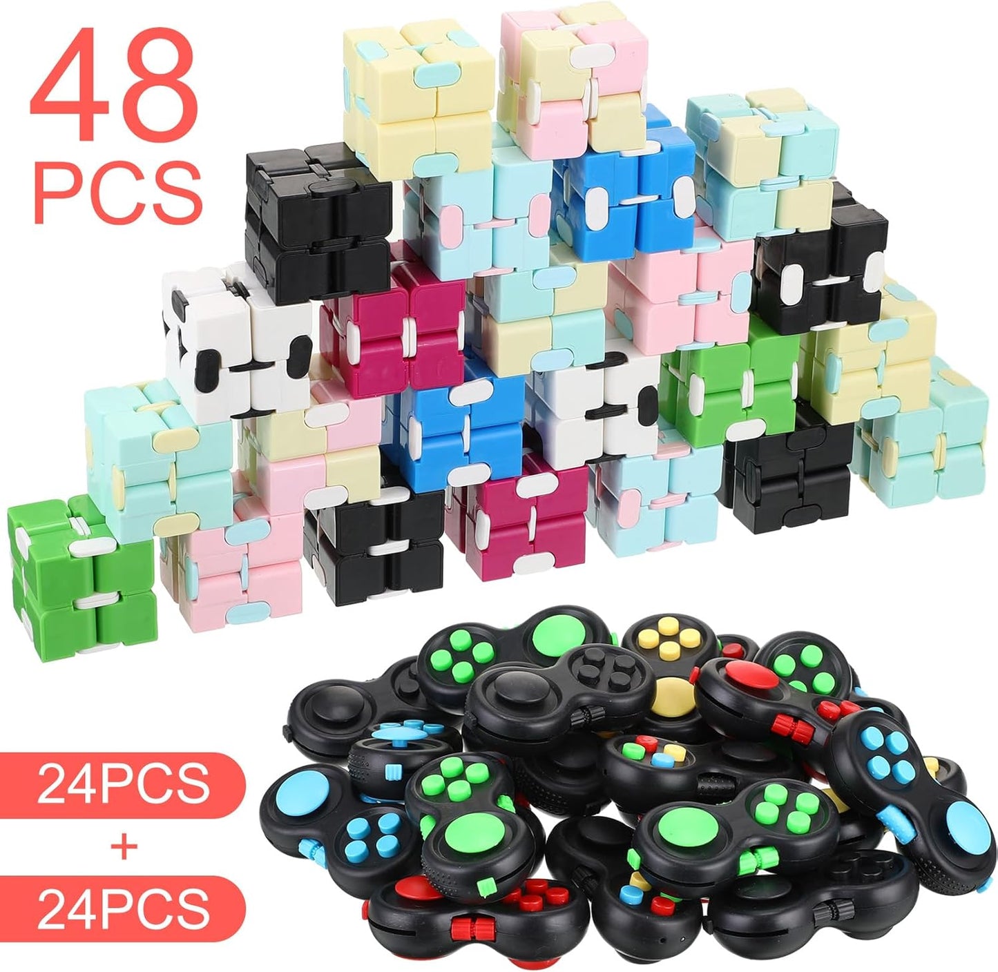 Junkin Bulk Fidget Pad Controller and Cube Toys Party Favors Mini Blocks Game Controller for Anxiety and Stress Relief Birthday Return Gifts Stocking Stuffers for Boy and Girl(48 Pcs)