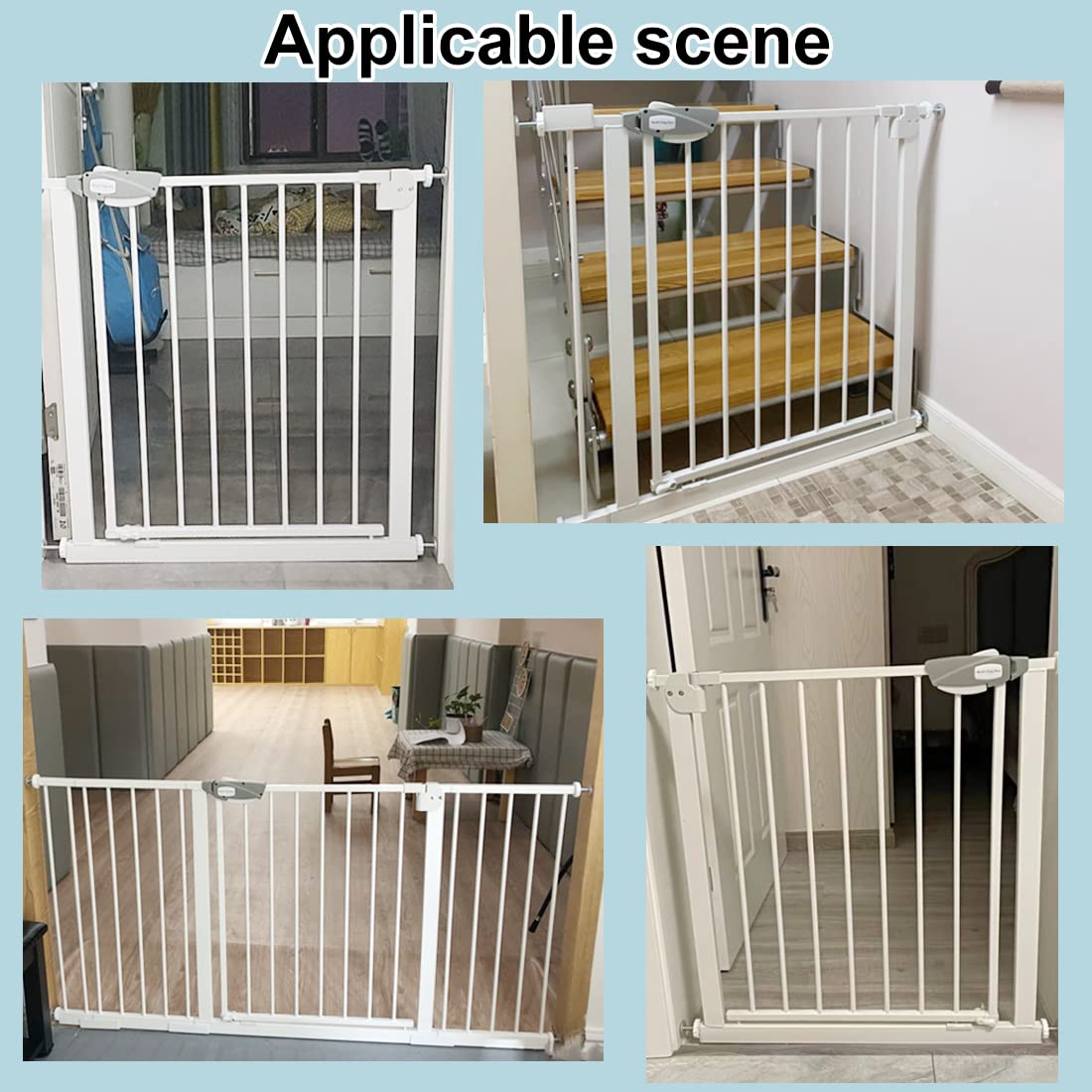 WAOWAO Triple Lock Baby Gate Extra Wide 81.49-85.82" Pressure Mounted Walk Through Swing Auto Close Safety White Metal Dog Pet Puppy Cat for Stairs,Doorways,Kitchen