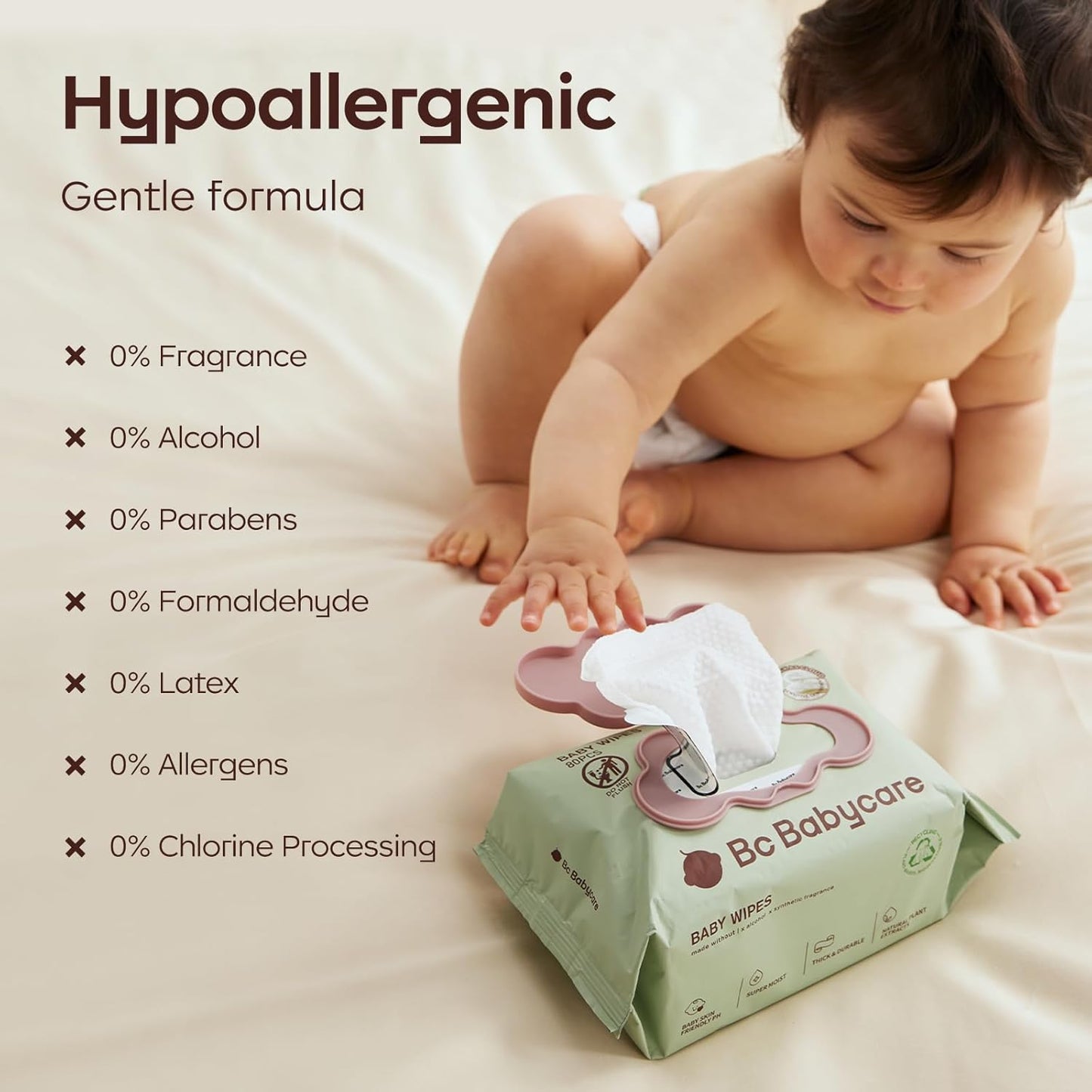 Bc Babycare Cloud Moist Baby Wipes, Thick & XL, 99% Water, Ultra-Hydrating, Unscented, Hypoallergenic for Sensitive Skin, Biodegradable, 8 Flip-Top, 640 Count