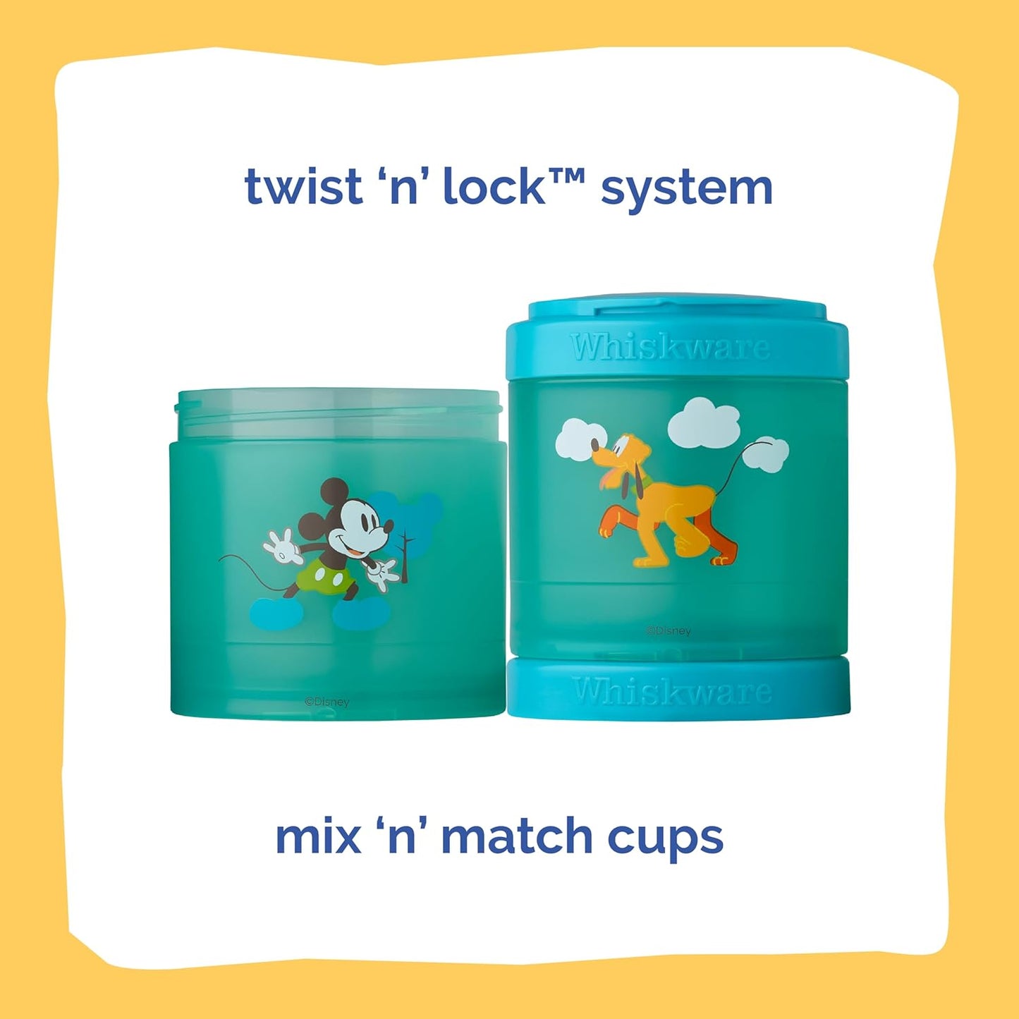 Whiskware Disney Stackable Snack Containers for Kids and Toddlers, 3 Stackable Snack Cups for School and Travel, Mickey and Pluto