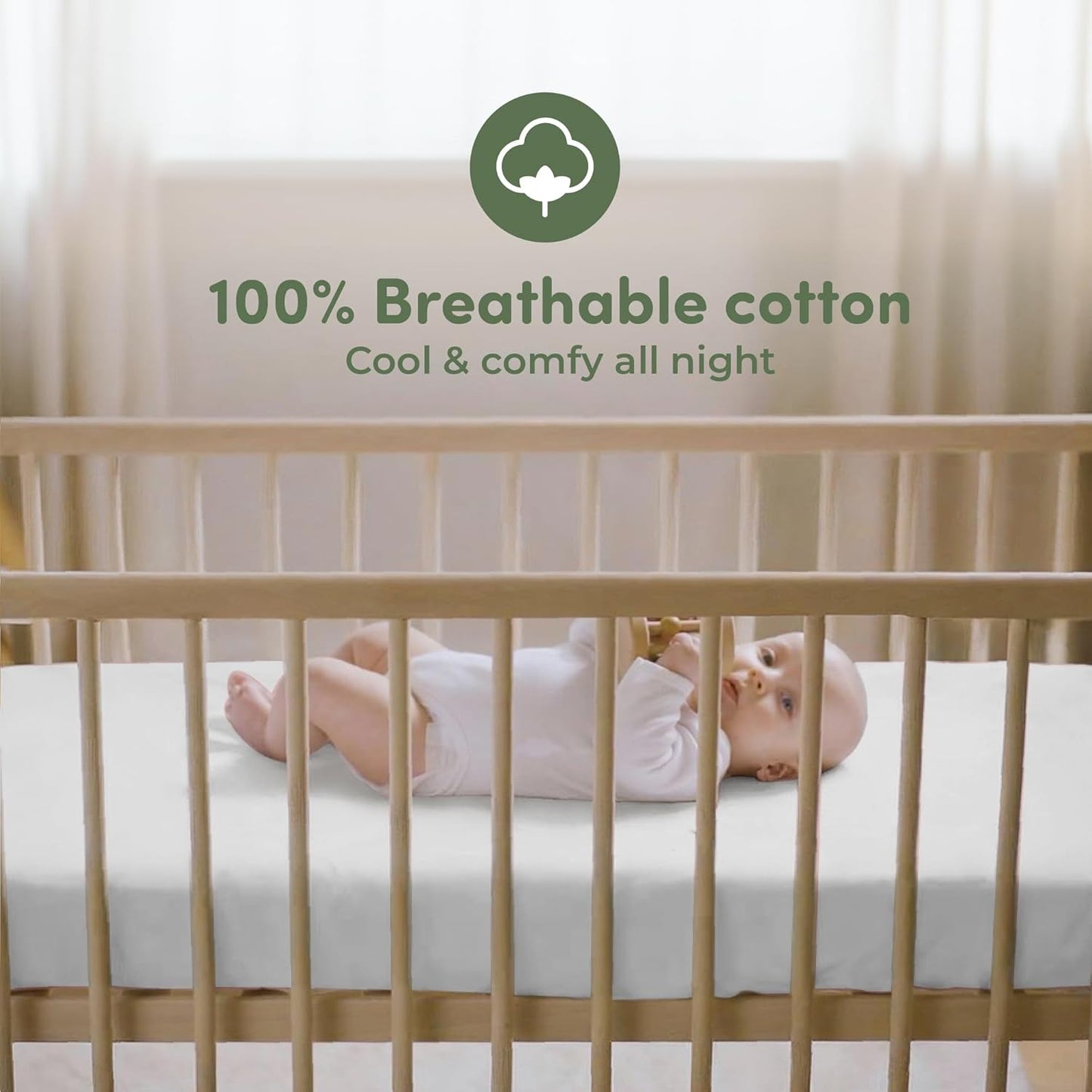 Sweety Fox 2-Pack Crib Sheets - Soft Cotton Jersey Fitted Sheets for Boys and Girls, Mini Crib Sheets, Toddler Bed Sheets (White/Sage)