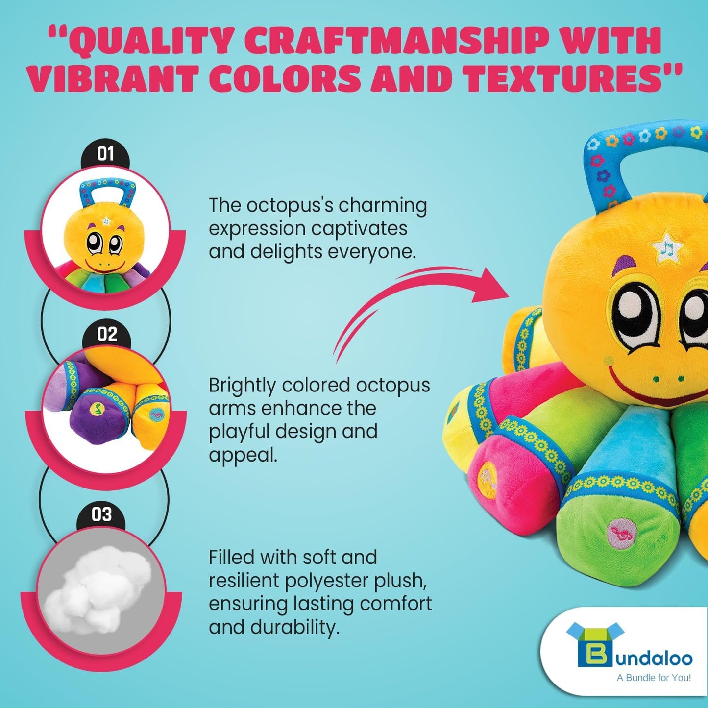 Bundaloo Musical Octopus Plush Toy - Plays Fun Songs and 8 Musical Key Notes | for Children & Toddlers (Octopus)