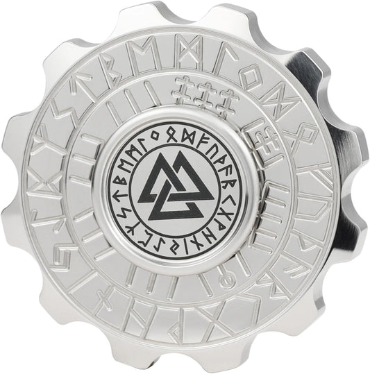 FREELOVE Metal Fidget Spinner, Viking Pirate Haptic Gyro, Heavy Stainless Steel Hand Spinning, Small Round Gear Fidget Block, Premium Bearing Silent Long Spinning for Adults Anxiety Cool, Silver