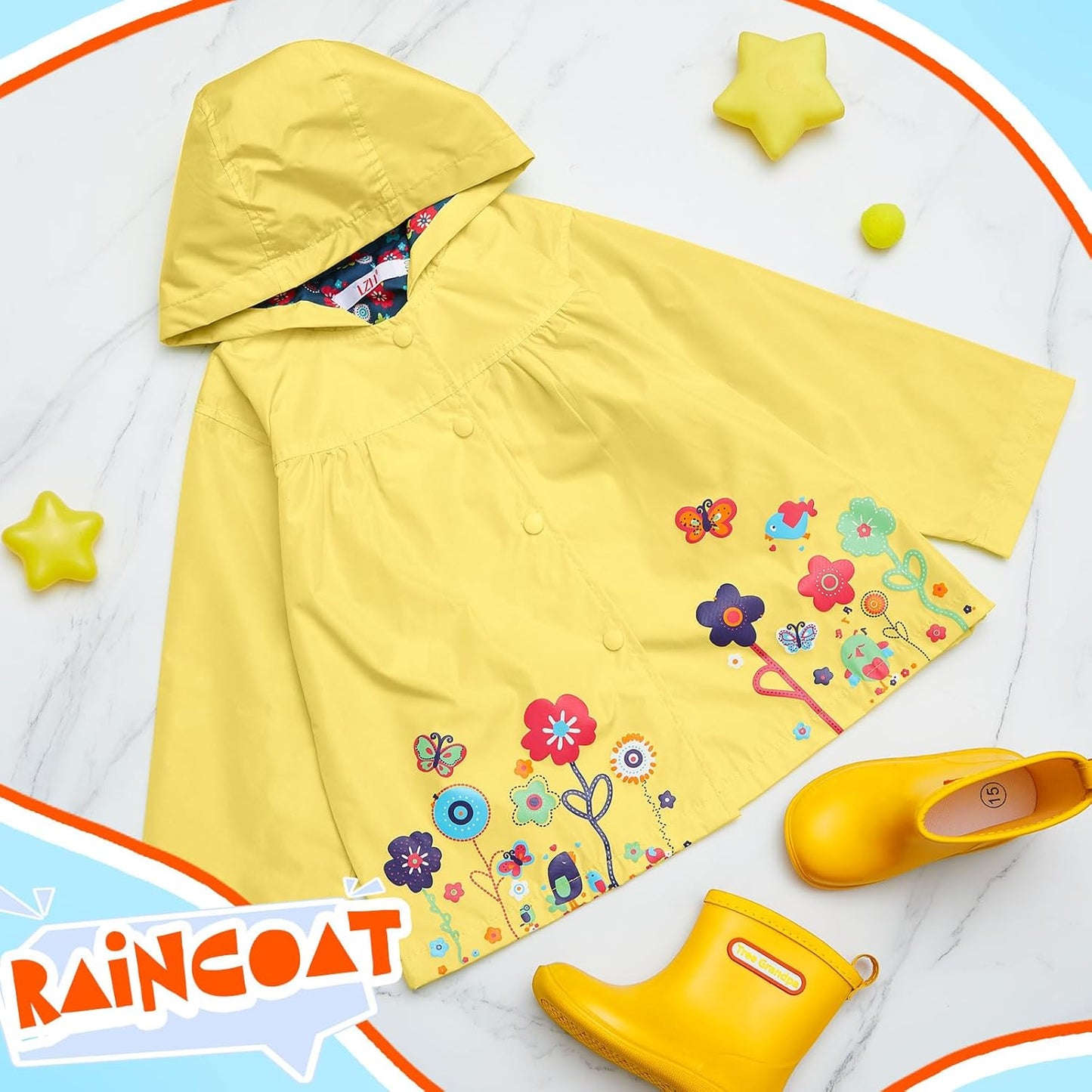 2 Pcs Toddler Raincoat Rain Boots Set Kids Baby Cartoon Hoodie Zipper Jacket Short Rain Shoes for Little Boys Girls