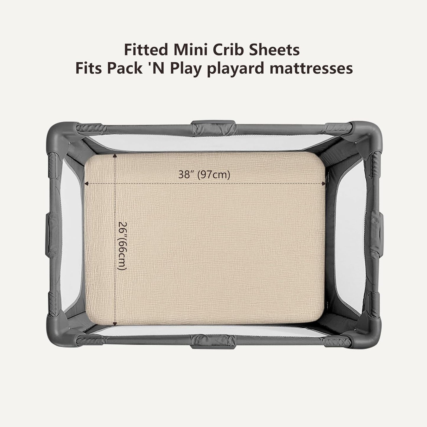 Bearmoss Muslin Mini Crib Sheets for Pack N Play Mattress - 100% Cotton - 38"x24" Soft Breathable Playard Baby Crib Sheets Neutral for Boys Girls - 2 Pack (Oat Latte)