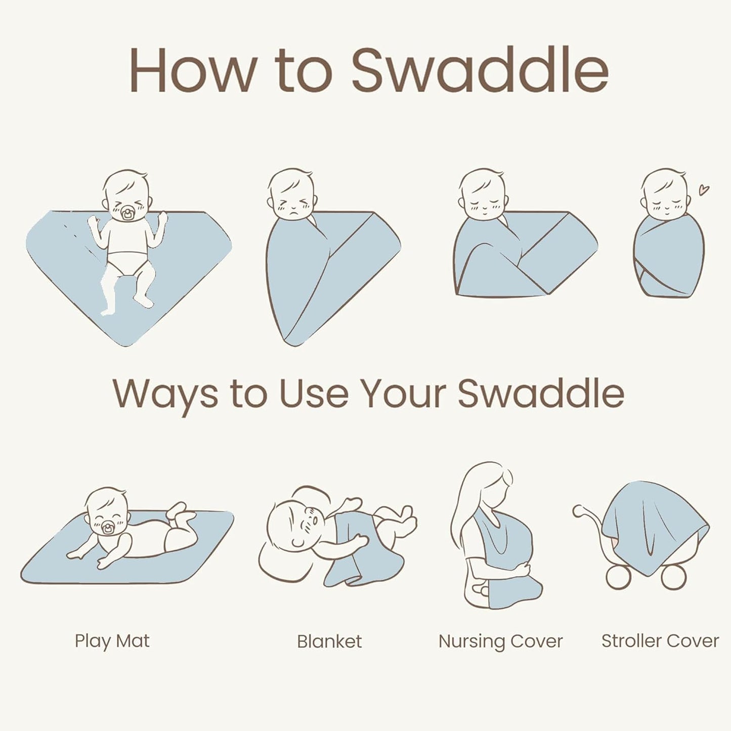 Konssy Knit Baby Blanket 2 Pack, Soft Ribbed Swaddle Receiving Blankets for Boys & Girls, Lightweight Cozy Swaddling Wrap for Newborns, Infants, & Toddlers, 33x42 Inch (Blue, Beige)