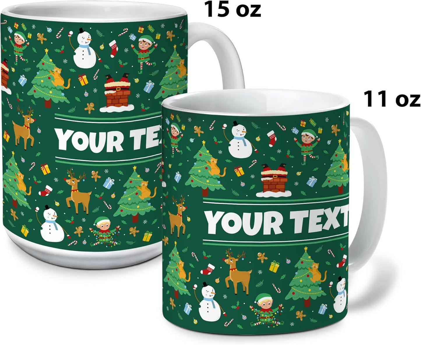 Personalized Mug for Kids - Christmas - Custom Name/Text, Ceramic Hot Chocolate/Cocoa/Coffee Cup for Boys/Girls, Holiday/Birthday Gift - 15 oz, Black Handle