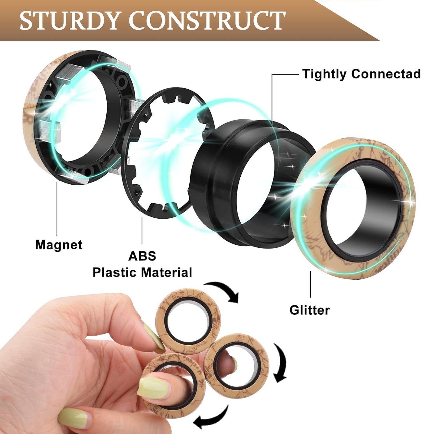 Cevioce 9 Pcs Magnetic Rings Fidget Toys Adults Teens Kids|ADHD Fidget Toy Pack for Anxiety Relief,Coolest Gifts for Teen Boys,Birthday Gifts for 8 9 10 11+ Year Old Boy & Girl