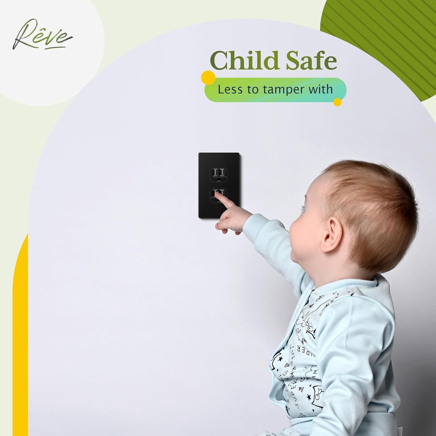 TG Screwless Duplex Wall Plate, Child Safe Receptacle Outlet Cover, Standard Size, 1-Gang 4.68" x 2.93", Unbreakable Polycarbonate Thermoplastic, UL Listed, SP-S1-BK, Glossy, Black