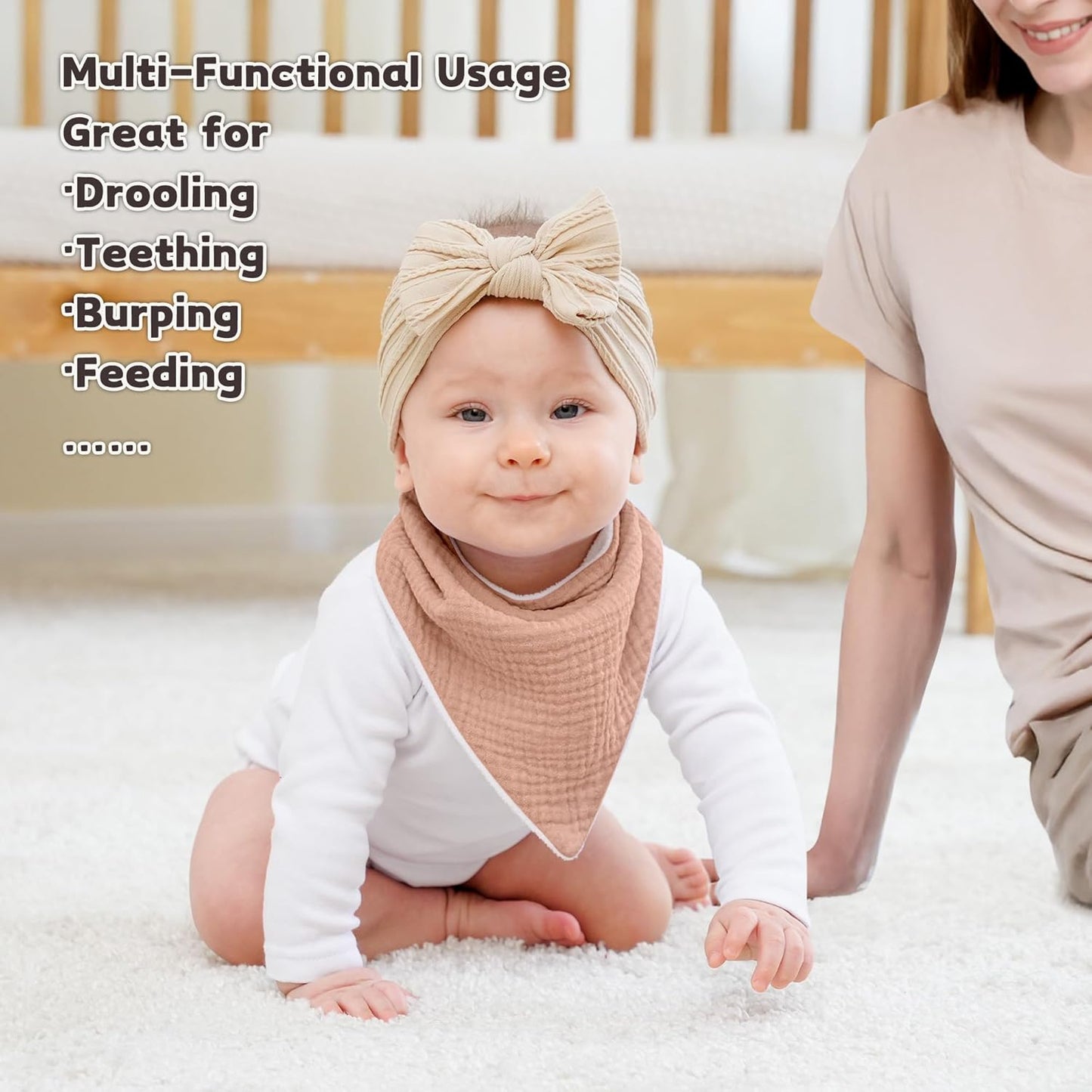 Susurration Muslin Baby Bibs 10Pack Baby Bandana Drool Bibs Soft Adjustable Newborn Bibs for Unisex Baby Girls & Boys (Rosabrun)