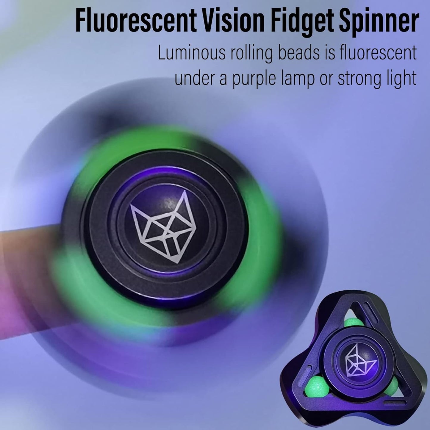 FREELOVE Upgraded Fox Metal Fidget Spinner for Adults, Steel/Glow Balls Clicking Noise, Mini Small Tiny Pocket Tri Finger Gyro, Long Spinning Premium Bearing Toy, Stainless Steel CNC, Stone Black