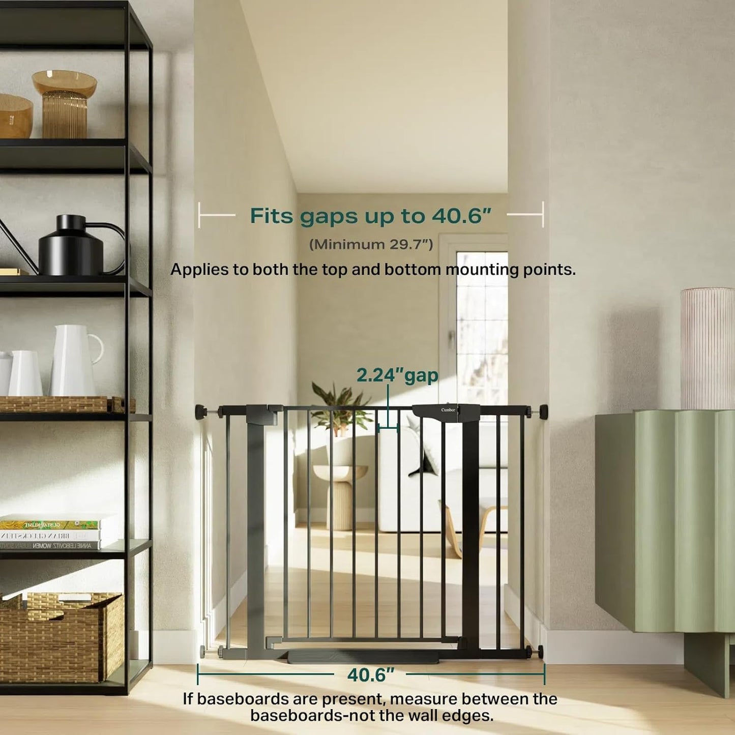 Cumbor 29.7-40.6" Baby Gate for Stairs, Baby Essential Safety Gate, Mom's Choice Awards Winner-Dog Gate for Doorways, Pressure Mounted Auto-Close Pet Gates for Dogs Indoor, Durable Child Gate, Black