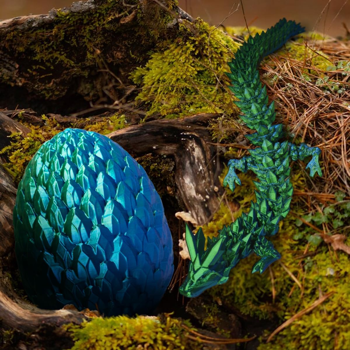 3D Printed Dragon Egg, Beautiful Flexible Joints Executive Desk Toys, Gifts for Adults and Kids (Laser Blue&Green)