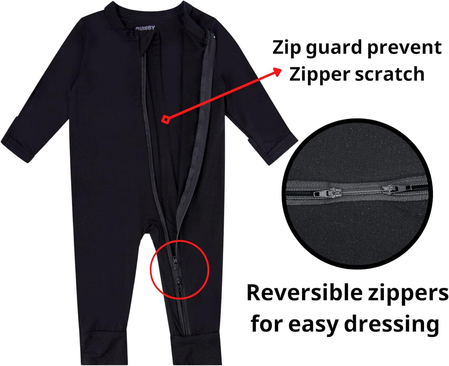 GUISBY Baby Pajamas with Mitten Cuffs - 3Pcs Girls Boys 2 Way Zipper Long Sleeve Rayon Sleepers