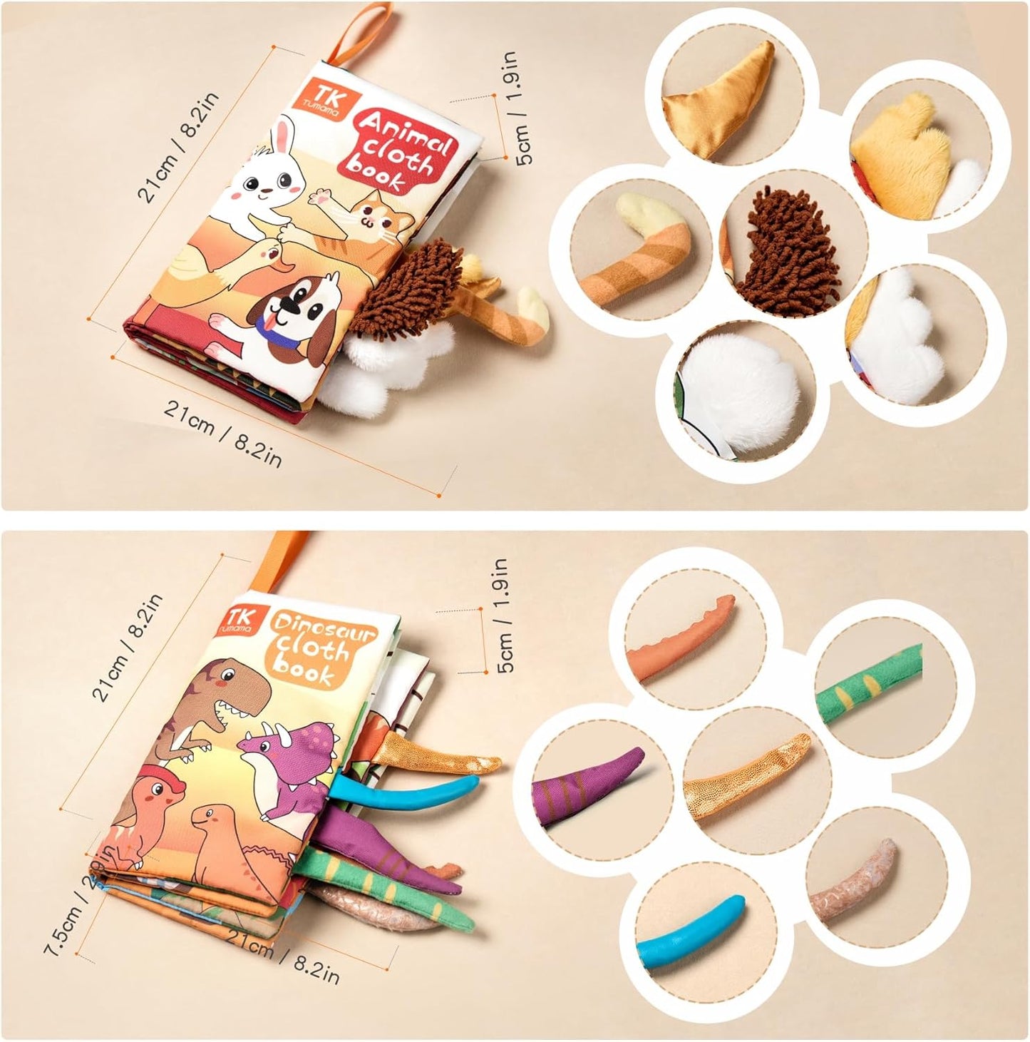 TUMAMA TK 2PCS Baby Books 0-6 Months, Soft Cloth Books for Babies Infants Toddler, Touch and Feel Crinkle Cloth Books 6 to 12 Months, Early Development Interactive Toys Gifts for Boys Girls