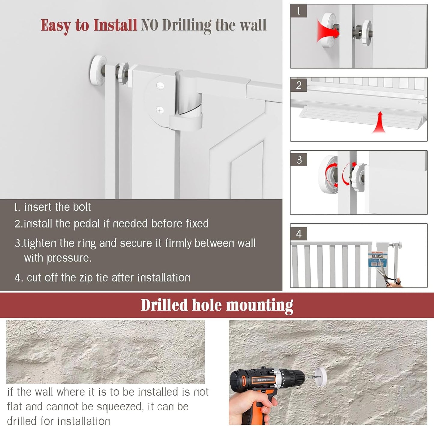 Glaf Extra Tall Pet Gate 63" Pressure Mounted Cat Door Safety Metal Cat Gate Adjustable Width Dog Door Auto-Close Dog Gates for Doorways, Stairs, Kitchen, Hallway (White, 29.92-33.46")