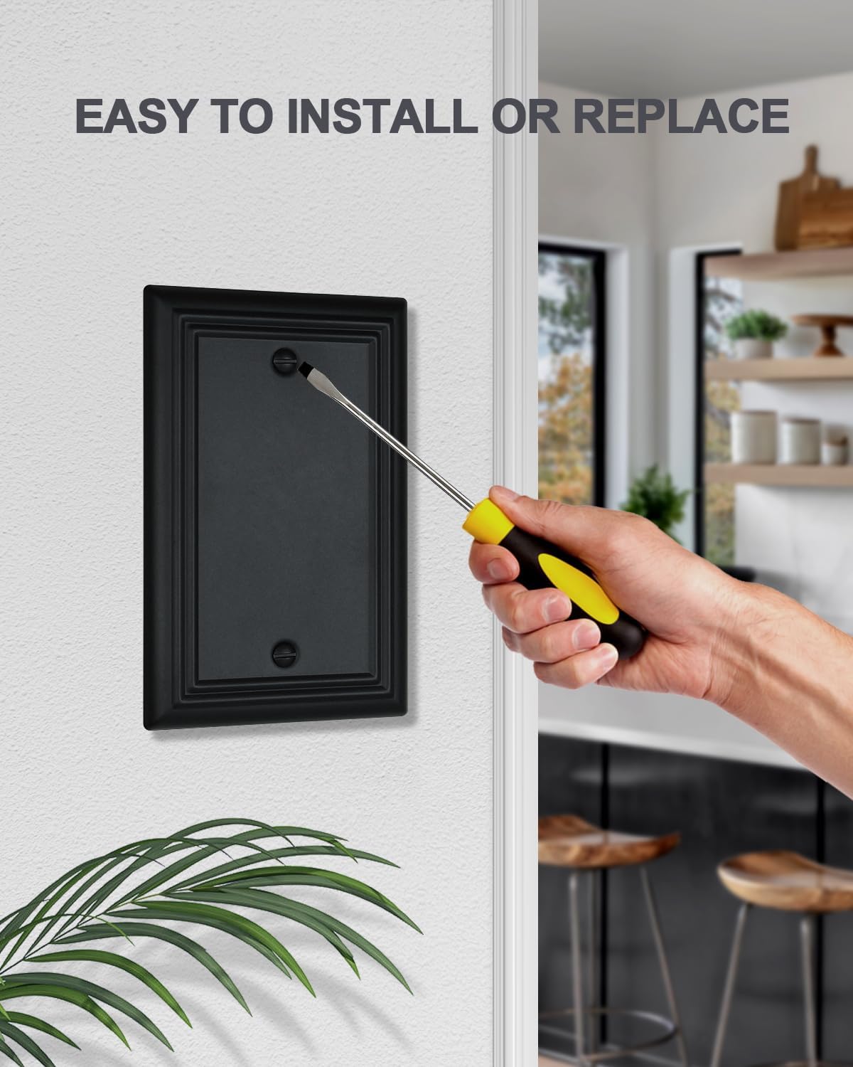 2-Pack Black Blank Wall Plates, No Device Blank Outlet Covers, Metal Electrical Covers for Unused Outlets/Switches, 3.15''*4.88'', Midsize