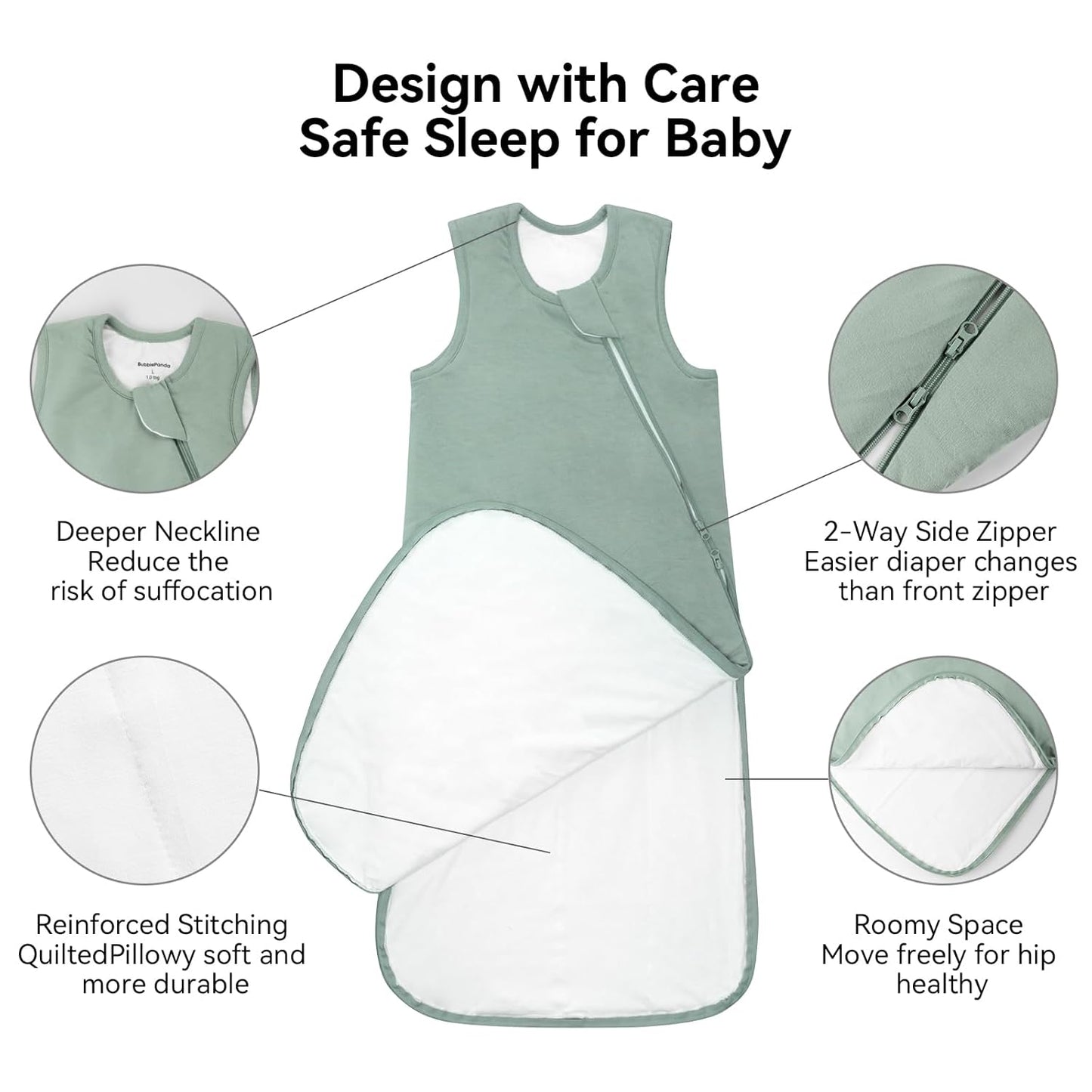 BubblePanda Rayon Made from Bamboo Sleep Sack 0-6 Months 0.5 Tog Soft Newborn Sleep Sack 3-6 Months for Infant Babies 2-Way Zipper Wearable Blanket Baby 0-3 Months