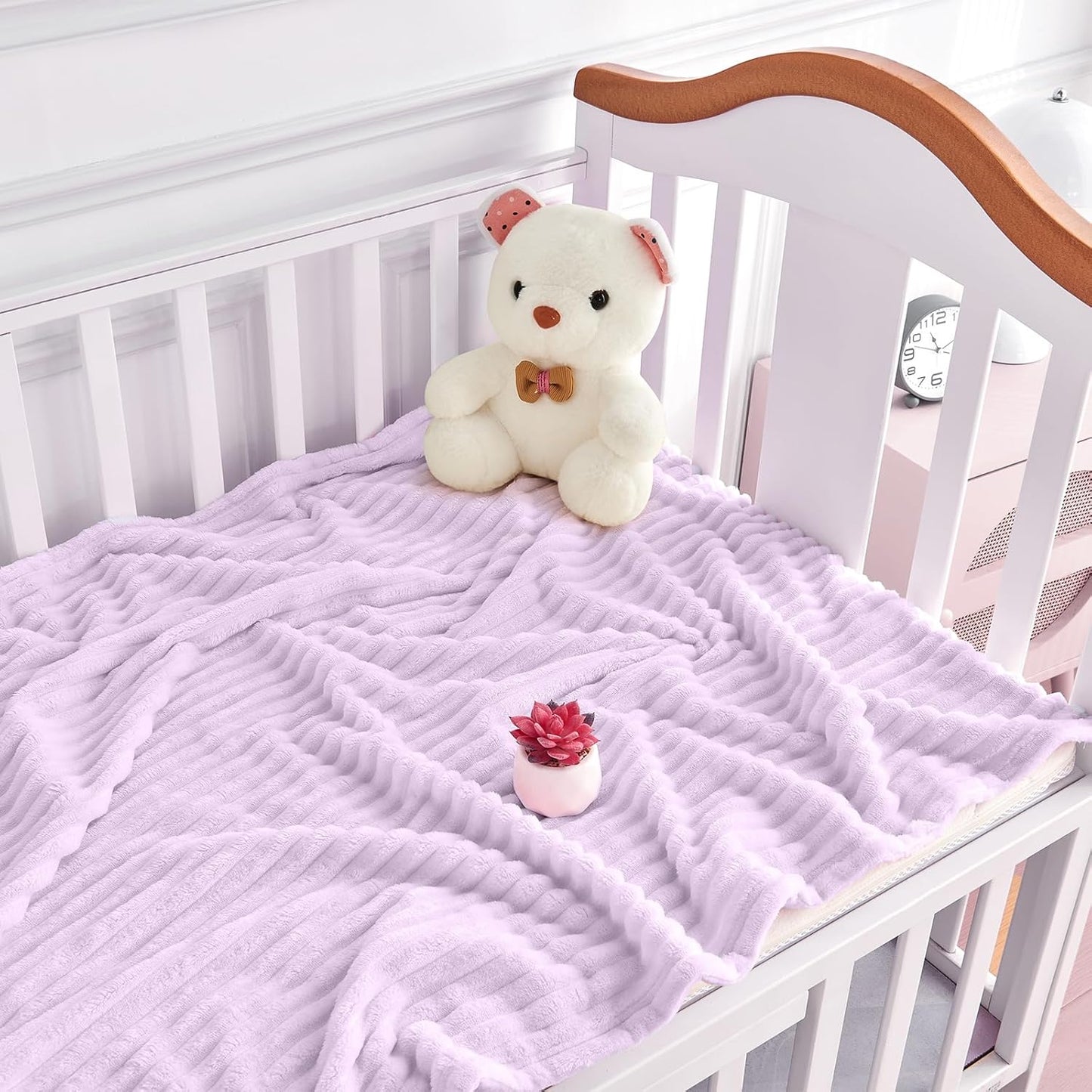 Soft Fleece Baby Blanket Ultra Cozy Baby Blankets for Girls Warm and Lightweight Infant Toddler Newborn Receiving Gift with Reversible Stripes for Crib Stroller, 30x40 Inch, Light Purple