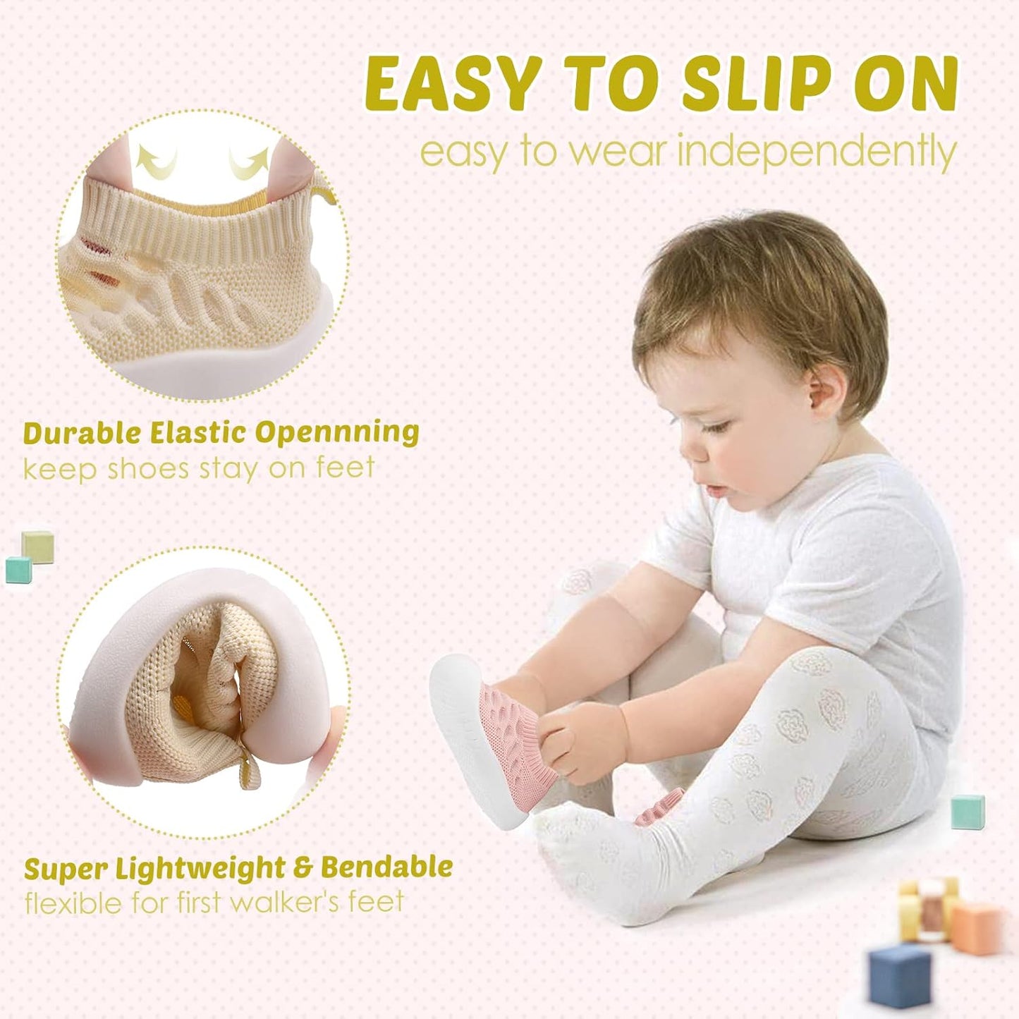 Baby First-Walking Shoes 1-4 Years Kid Shoes Trainers Toddler Infant Boys Girls Soft Sole Non Slip Cotton Canvas Mesh Breathable Lightweight TPR Material Slip-on Sneakers Outdoor