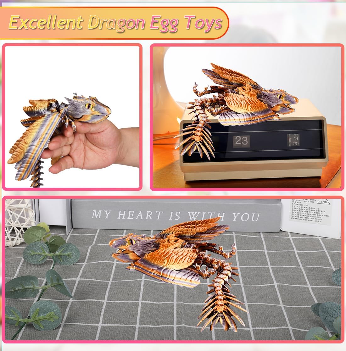 3D Printed Dragon, Feathered Wyvern Dragon, Articulated Dragon, Fidget Dragon Toys for Adult, Home Office Decor Executive Desk Toy