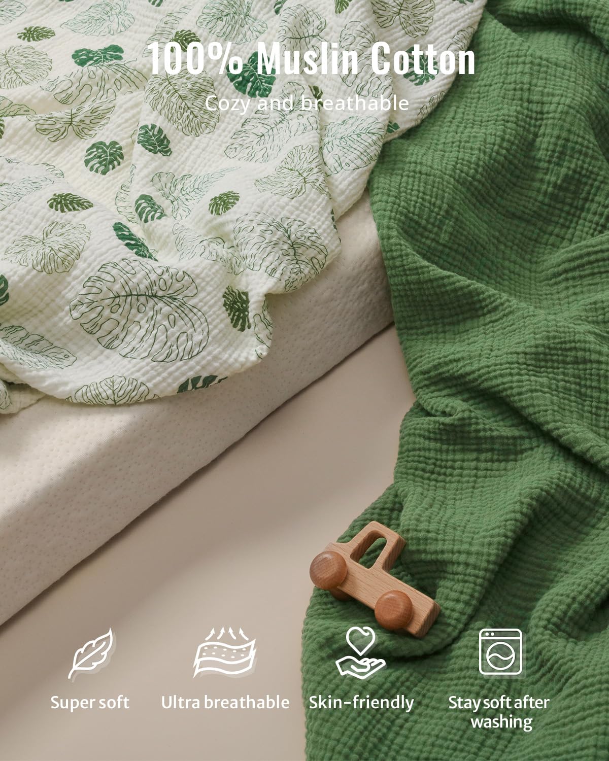 Blissful Diary Muslin Baby Changing Pad with Waterproof Lining Foam, Diaper Changing Table Pad with Cover for Dressers (Monstera, Avocado)