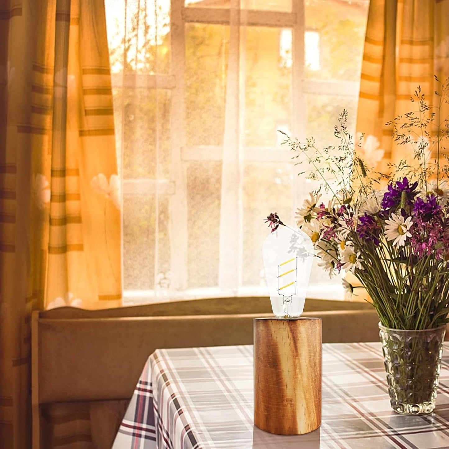 YiShine Battery Operated Table Lamp Wood Night Light Decorative Table Light for Bedroom Living Room Lights Bedside Table Lamp Desk Decorative Lights Bright Light Festival Home Decoration (Two-Pack)