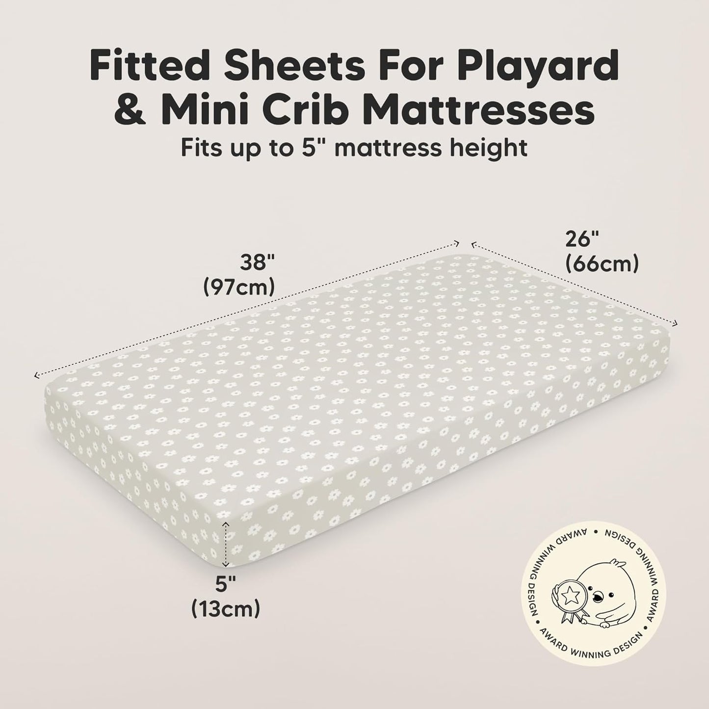 2-Pack Mini Crib Sheets Fitted - 38x26 Pack N Play Sheets for Pack and Play Mattress, Organic Cotton, Soft & Breathable Playard Bedding, Neutral Mini Toddler Bed Cover for Boys, Girls (Meadow)