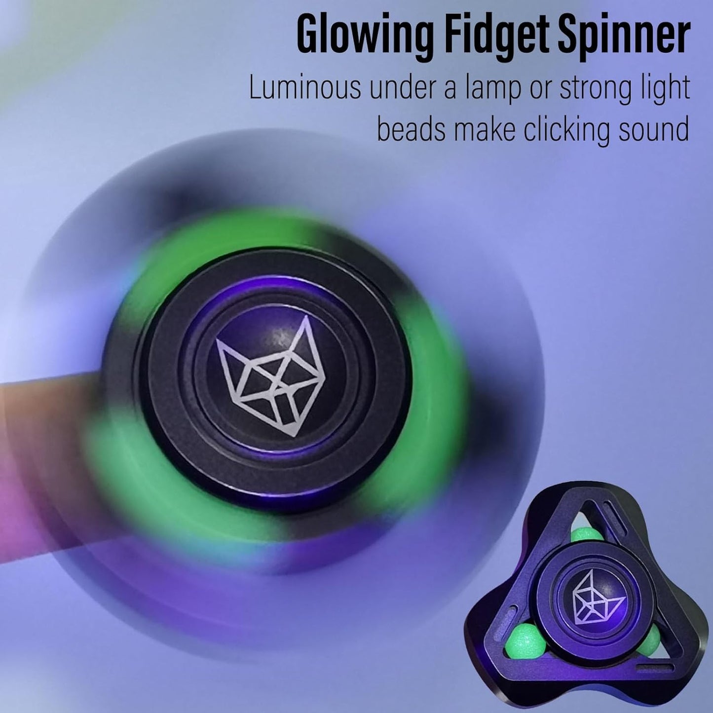 Freelove Upgraded Fox Tri 1.8'' Fidget Spinner with Steel Beads, Luminous Metal Spinners Toys for Adults, Premium Bearing 2~4 Min, Autism Sensory ADHD Anxiety Focus Meditation, Aluminum Alloy, Black