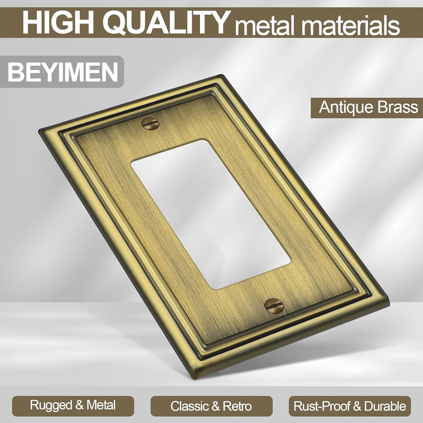 6 Pack Single Decorator Switch Covers Wall Plate, Antique Brass Decorative Rocker Switch Plates Outlet Covers for Receptacle, GFCI Outlet, Dimmer - Classic Style, 1 Gang Decorator