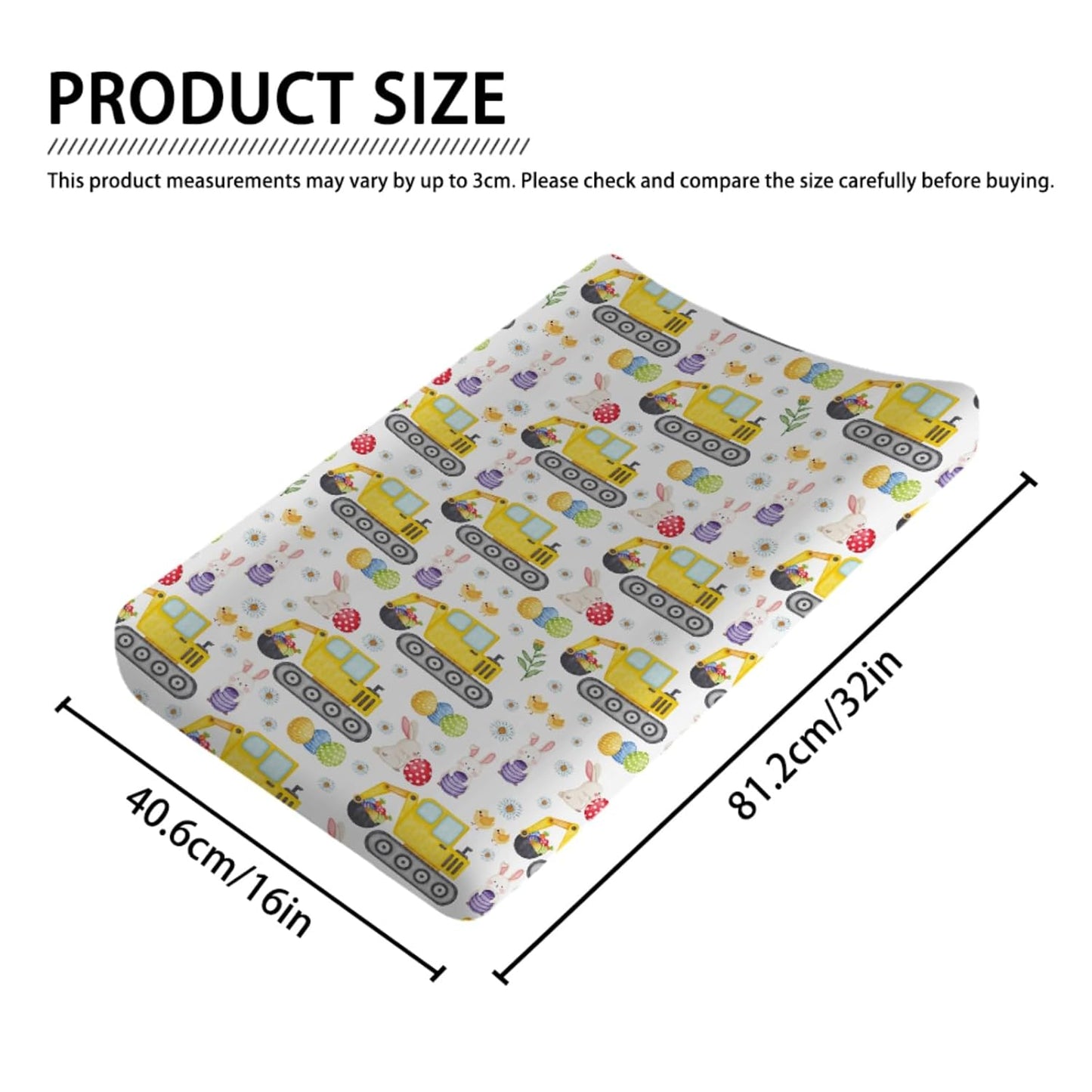 Easter Construction Trucks Changing Pad Cover Colorful Bunny Eggs Chicks Spring Floral Unisex Diaper Change Table Sheets for Boy Girl Soft Breathable Stretch Fitted Changing Pad Table Mats 32''x16''