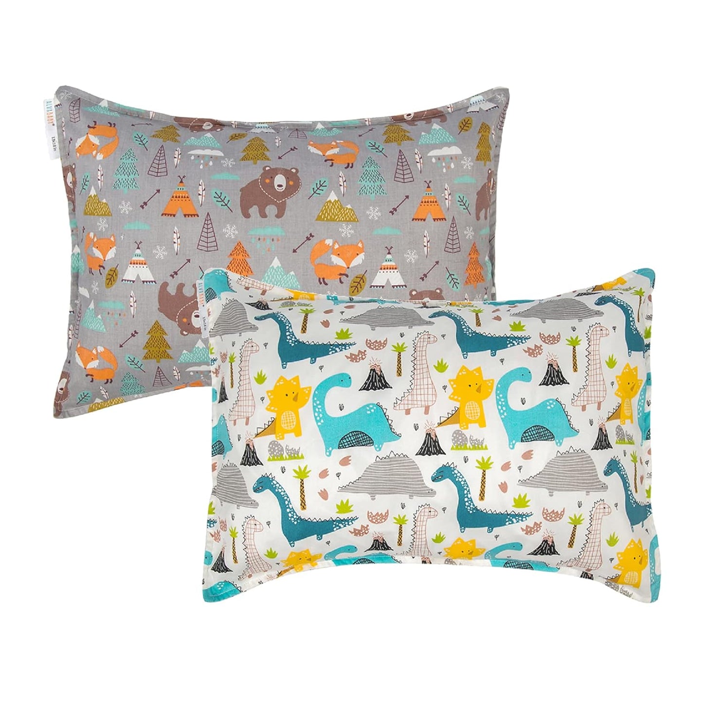 ALVABABY Toddler Pillowcases 2 Pack Organic Cotton Kids Pillow Cover Fit 13"x 18" or 14"x20" Envelope for Girl Boy Sleepy Travel