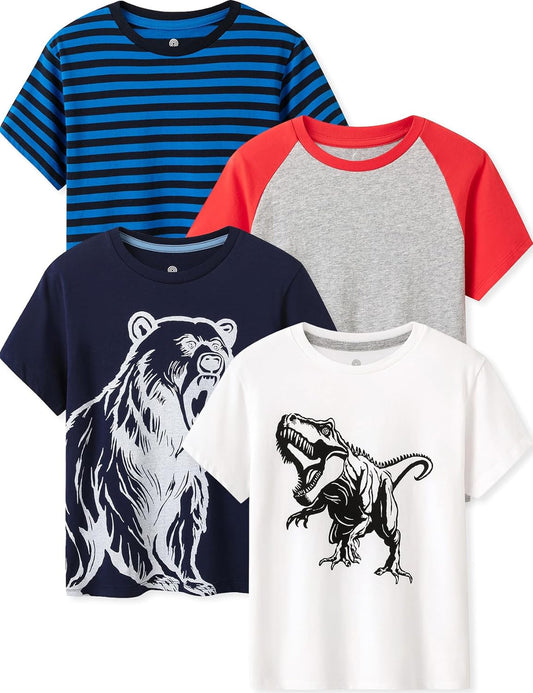 LAPASA Kids T-Shirts Short Sleeve (4 Pack) 100% Cotton Plain Top Tees Boy & Girl Unisex Toddler Children Tie Dye Summer K01