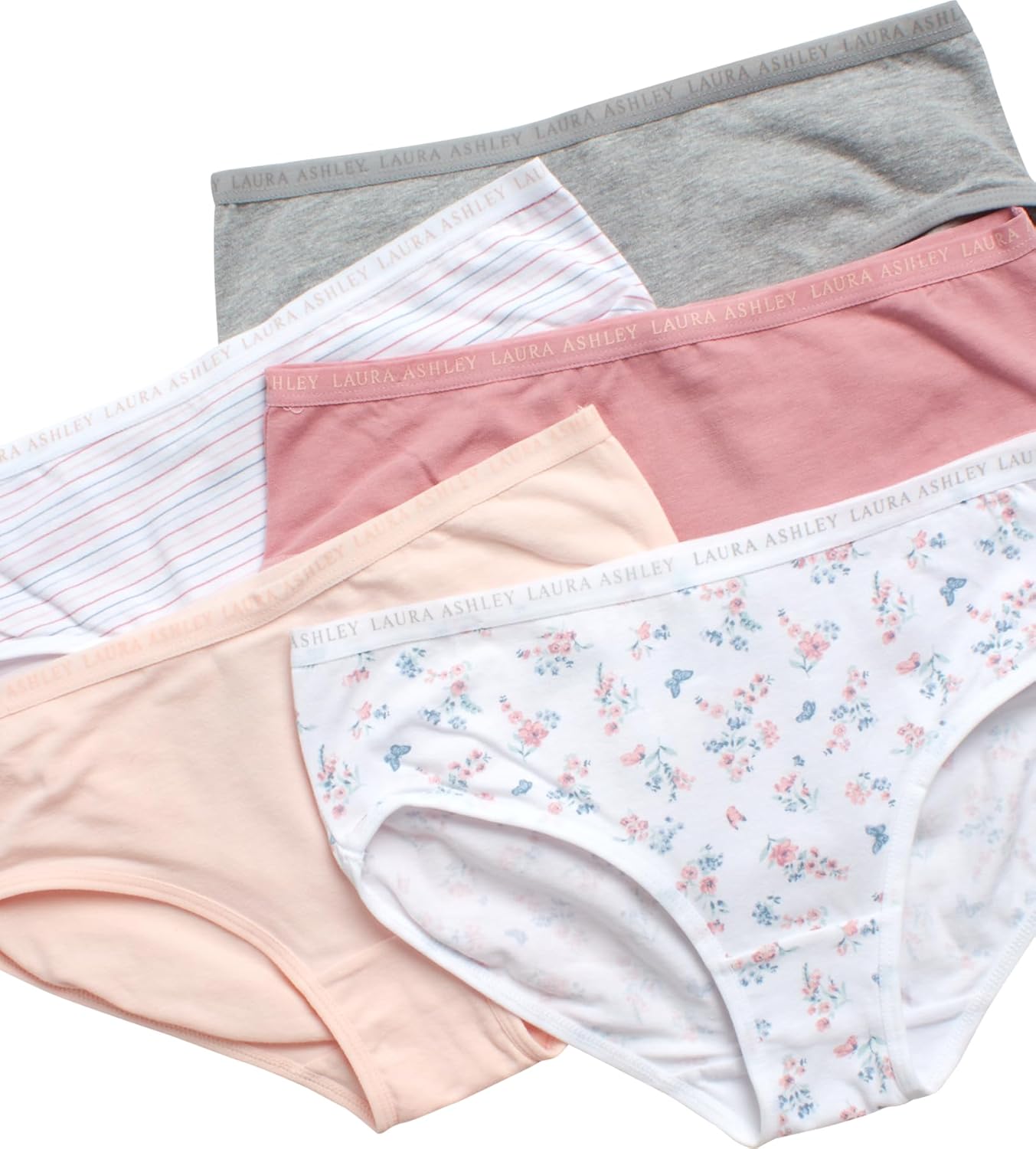 Laura Ashley Girls Underwear - 5 Pack Soft Stretch Breathable Panties for Girls - Lightweight Cotton Panties (Size: 4-12)