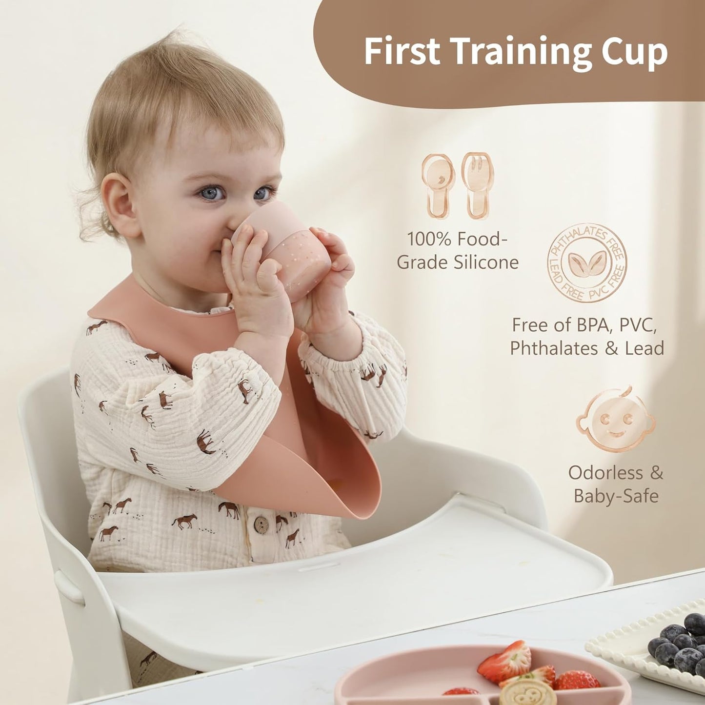 Moonkie Silicone Baby Cups 4 Months+ | Open Training Drinkware for Infants with Confetti Sprinkles | Baby-Led Weaning Essential | 2 oz (Ether/Ivory, 2 Pack)