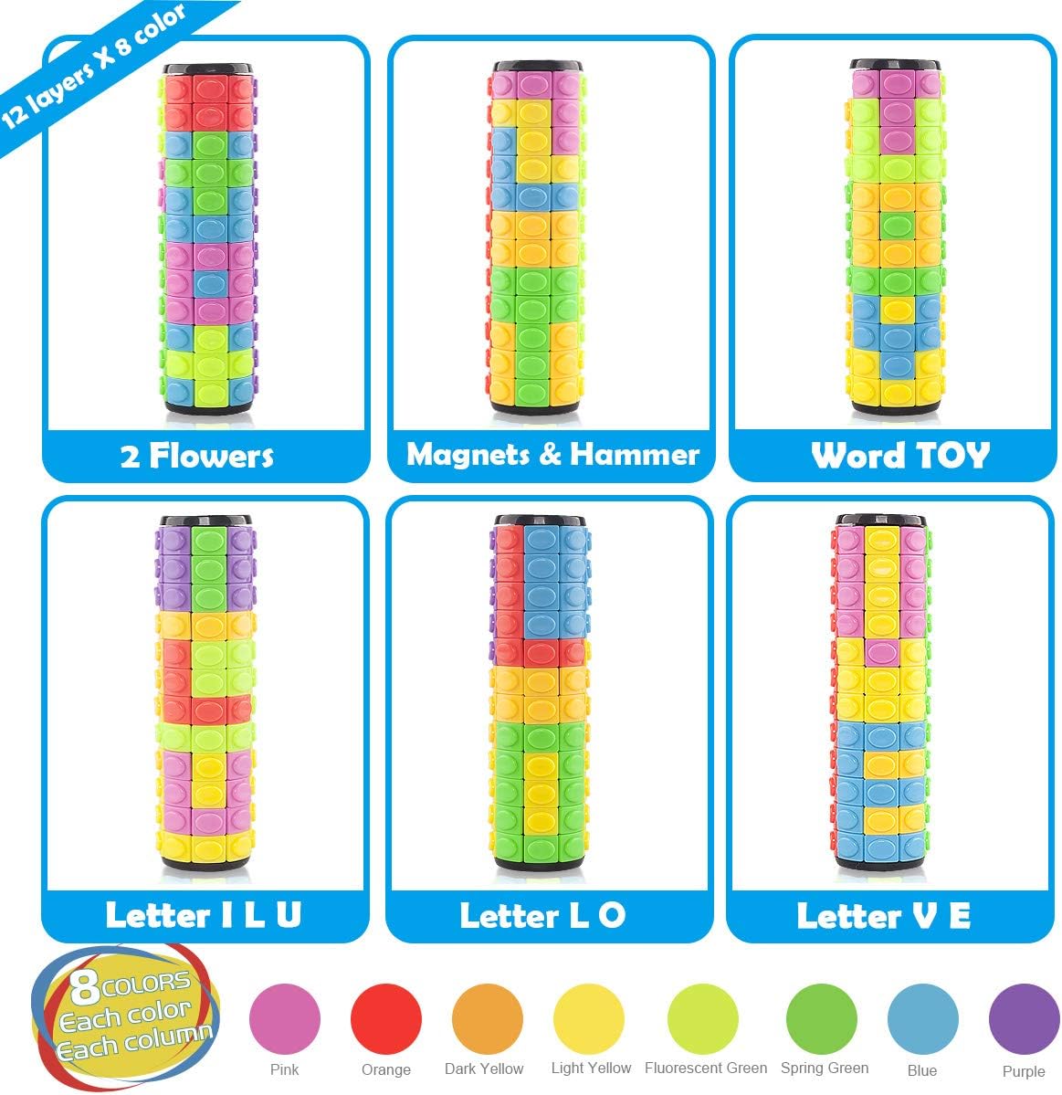R.Y.TOYS Rotate and Slide Puzzle-Design Patent,Fidget Toys(Restore/Create) 8 Colors,12 Layers-Detach Piece for Quick Play,Brain Teaser,Sensory Toys,Stocking Stuffers,Easter Basket Stuffers Essentials