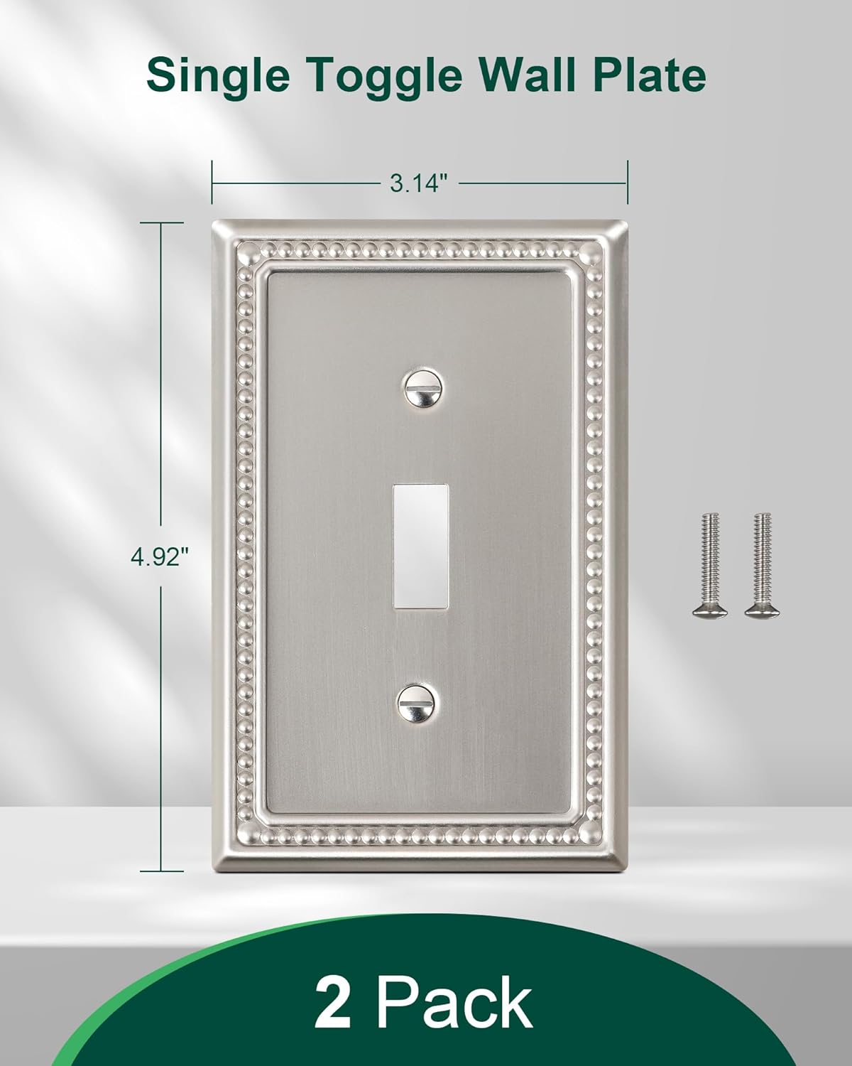 2-Pack Single Toggle Light Switch Cover Plate, Pearls Decorative Switch Plate Covers, Brushed Nickel 1 Gang Metal Wall Plate