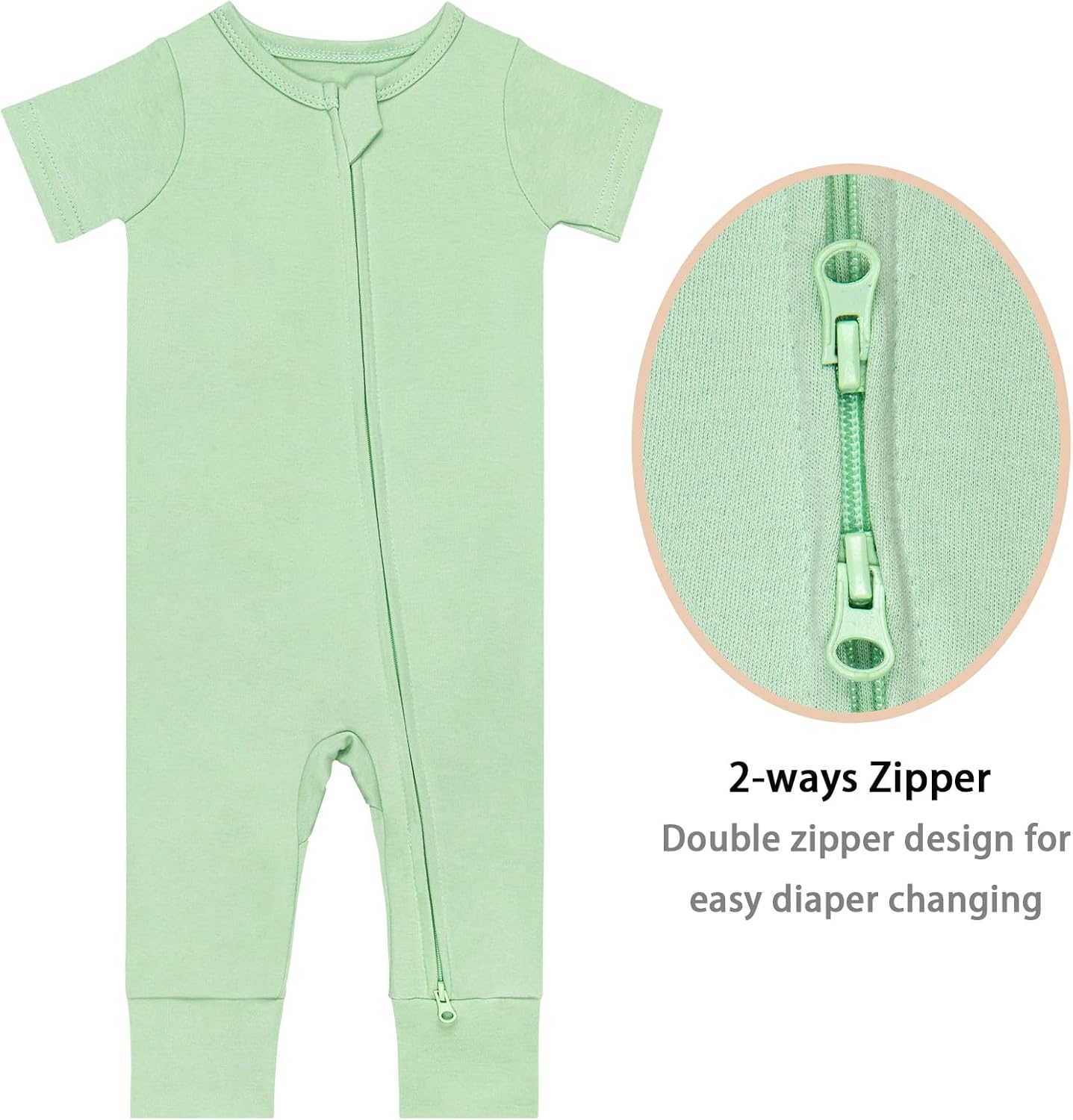 GUISBY Footless Short Sleeve Baby Pajamas with Zipper Cotton Infant Sleepwear