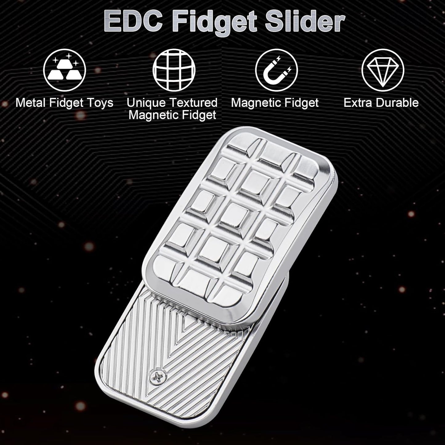 Fidget Slider EDC Adult Metal Fidget Toys ADHD Tool Anxiety Stress Relief Toys Fun Office Desk Toys Gifts for Boyfriend and Father (Silver)