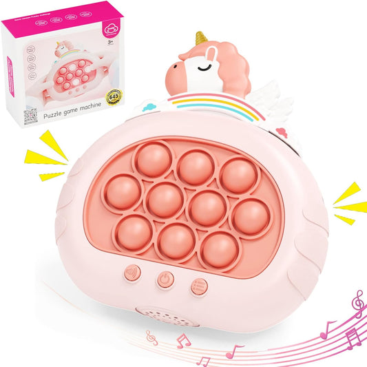 Stress Relief Toys, Decompression Breakthrough Puzzle Pop Button Gopher Handheld Game Machine, Novelty Fidget Toys Party Favor Gifts for Kids Adults (Rainbow Unicorn)