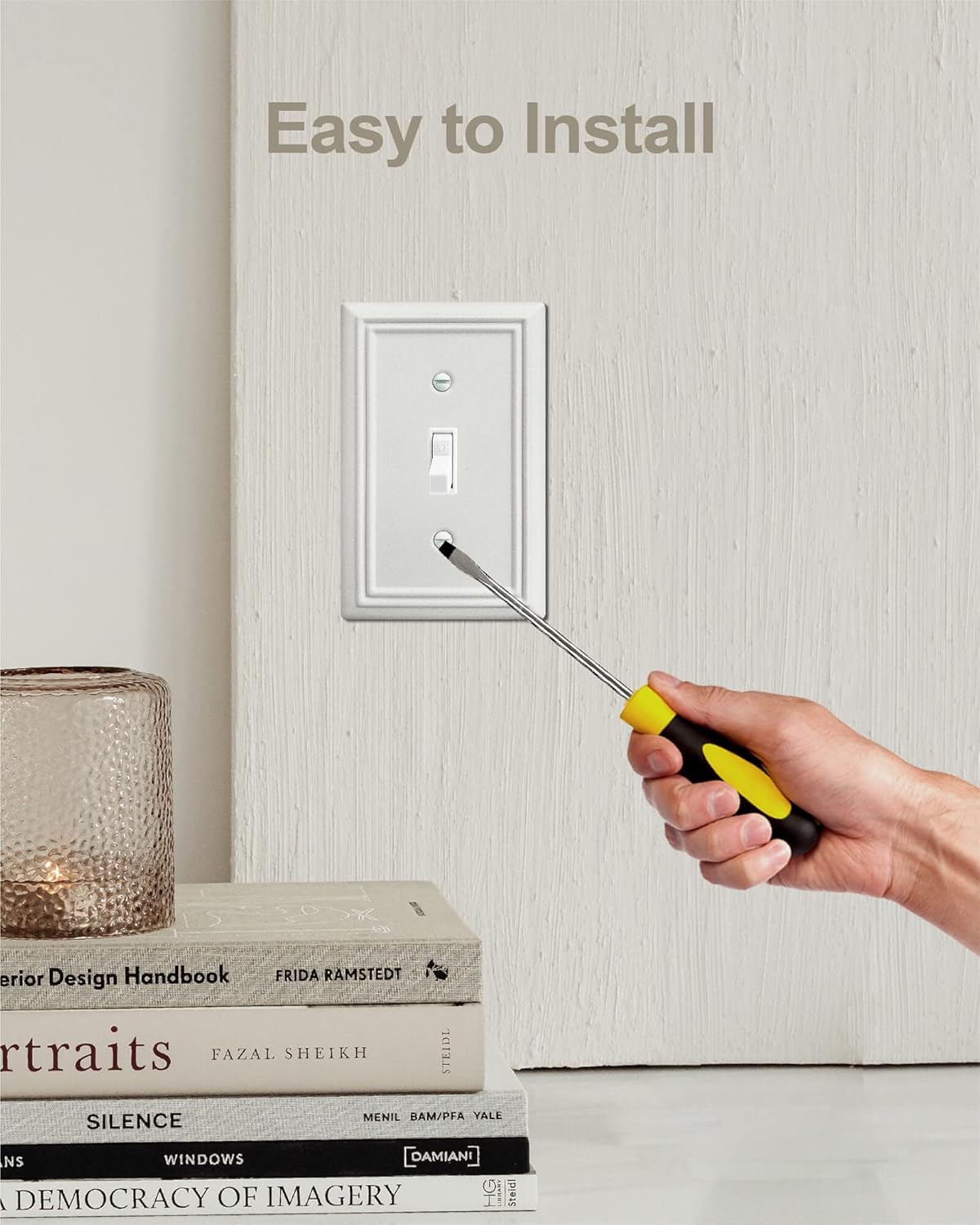 4-Pack Single Toggle Wall Plate, Metal Light Switch Cover, Decorative Off- White Switch Plate Cover, 3.15 * 4.88, Midsize