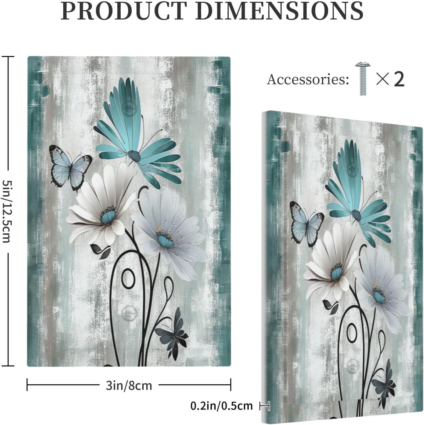 Light Switch Cover Plate Rustic Teal Daisy Floral Flowers Butterfly Wood Grain 1 Gang No Device Blank Electrical Wall Plates Faceplate Decorative Switch Plate for Bathroom Bedroom Decor