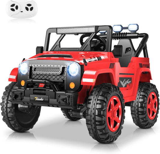 Hikole 24V Kids Electric Car with Remote Control - 4WD/2WD Switchable Two Seater Ride on Cars with 4x200W Powerful Engines, LED Lights, Spring Suspension, Ride on Toys for Kids Ages 4-8, Red