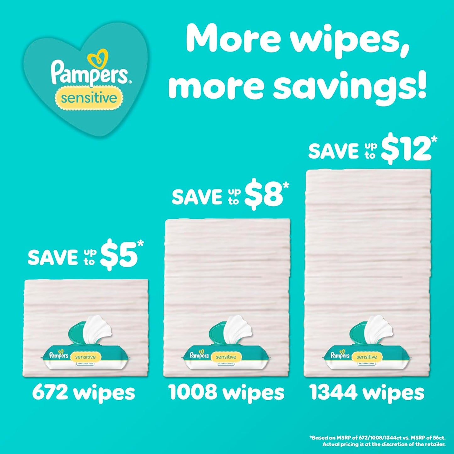 Pampers Baby Wipes Sensitive, Water Based Baby Wipes, Hypoallergenic and Unscented Baby Wipes, 168 Wipes Total (2 Flip-Top Packs)