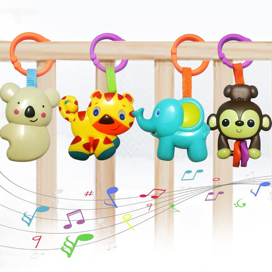 Baby Toys, Cartoon Animal Hanging Rattle Toys, Handbells Baby Rattles, Baby Bed Crib Car Seat Travel Stroller Toys for Infant, Best Birthday Gift for Newborn, 4 Pack