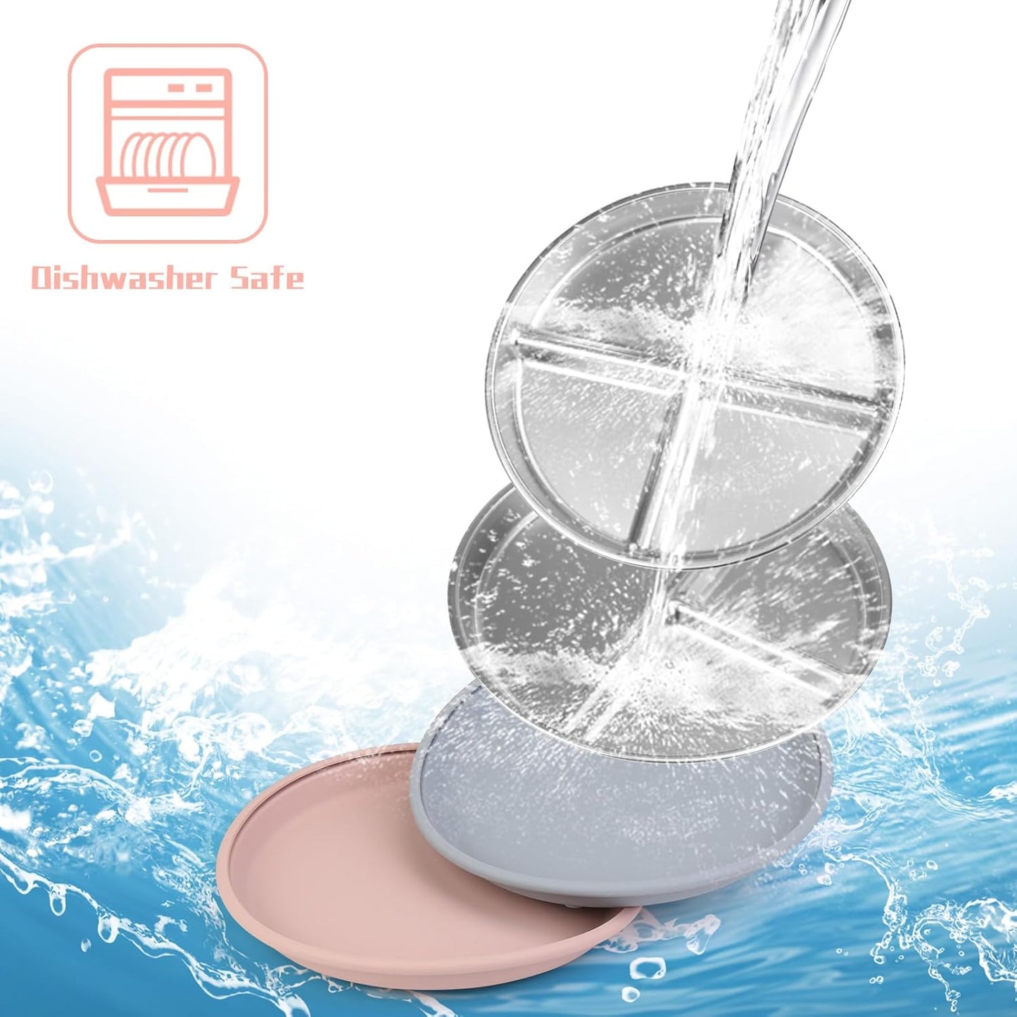 ShineMe Stainless Steel Kids Plates 2 Pack, 9”Suction Plates for Baby with Removable Colored Silicone Sleeves, Unbreakable Toddler Divided Plate Non Toxic for Snack, Meal...